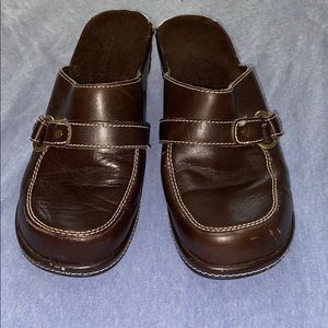Brown Leather Strictly Comfort Buckle Clogs 8M